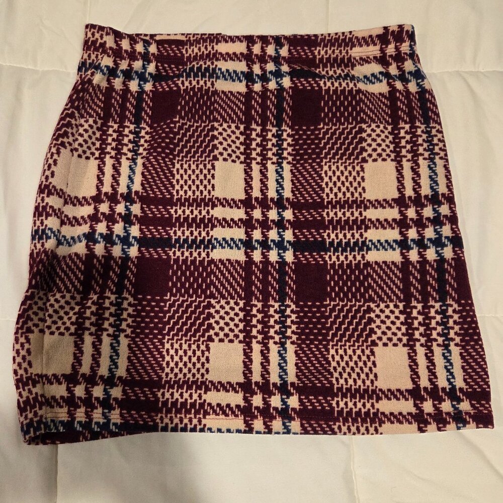 Plaid skirt with elastic waist